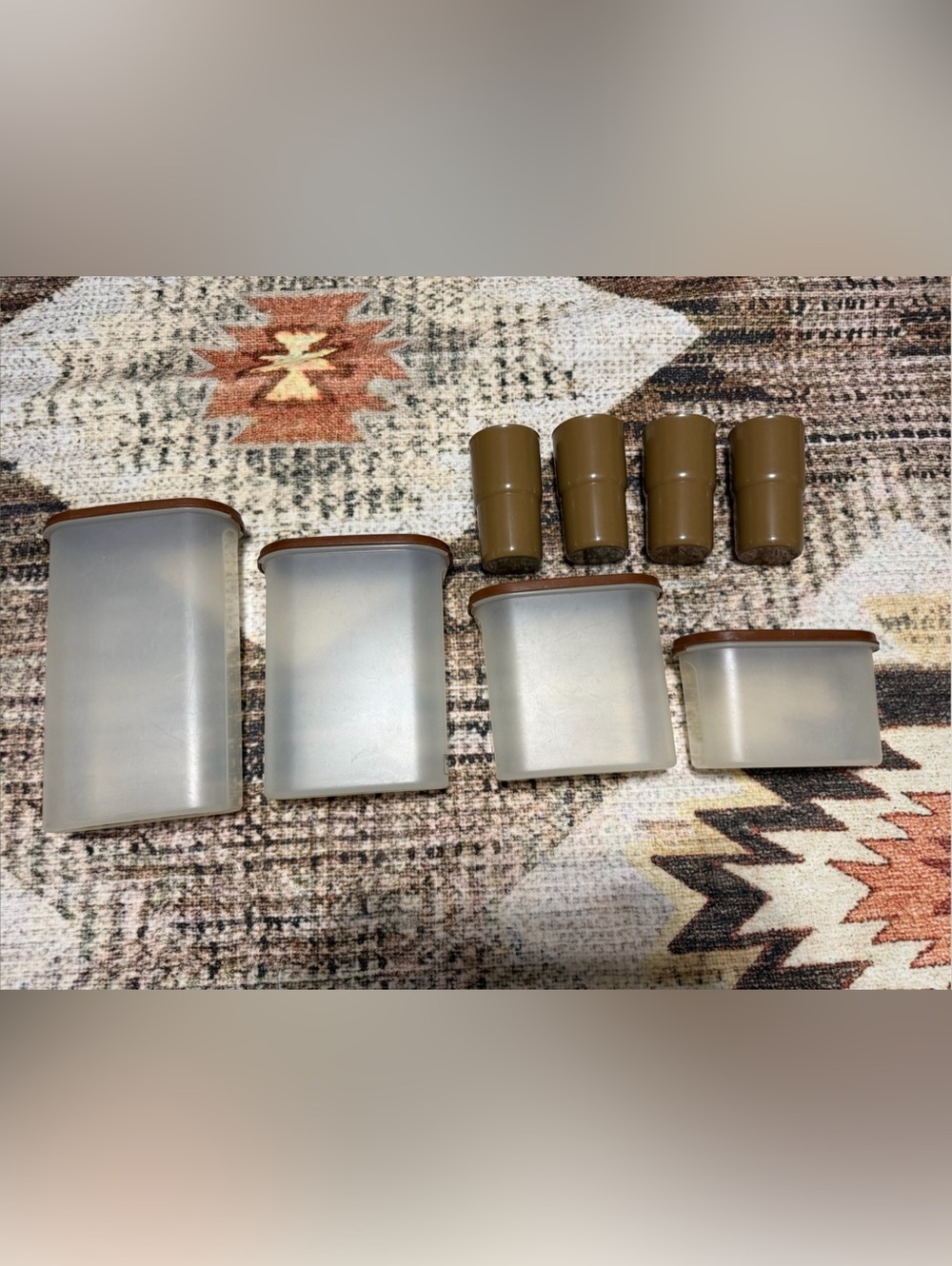 Vintage Tupperware Storage Container Set + 4 Brown Cups